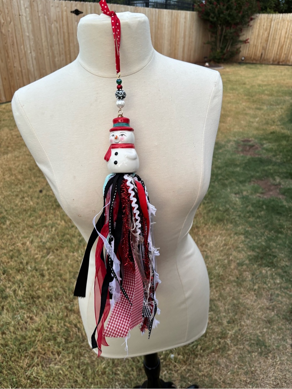 Handcrafted Red & White Snowman Tassel Ornament